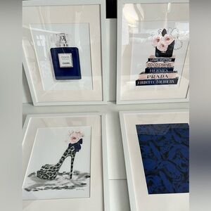 4 couture fashion prints in frames size 15x12 inches each. White frame.